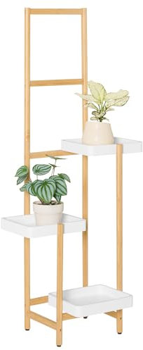 SoBuy Soporte para Plantas de 3 Niveles Escalera Para Flores Trapezoidal Interior de Esquina Para Múltiples Macetas Estantería Exhibición Jardín/Balcón 31 x 27 x 130 cm STR13-WN ES