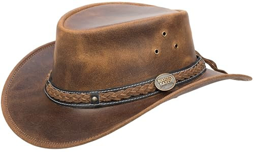 Barrington Lederhut – Edler Cowboyhut im Australian Style für Damen und Herren, wasserabweisend & robust, ideal für Outdoor, Reisen & Abenteuer (DE/NL/SE/PL, Alphanumerisch, M, Braun)