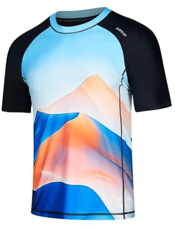 SURFEASY Men's Short Sleeve Rash Vest |UPF 50+ Rash Guards Swimming Shirts |UV Sun Protection Quick Dry