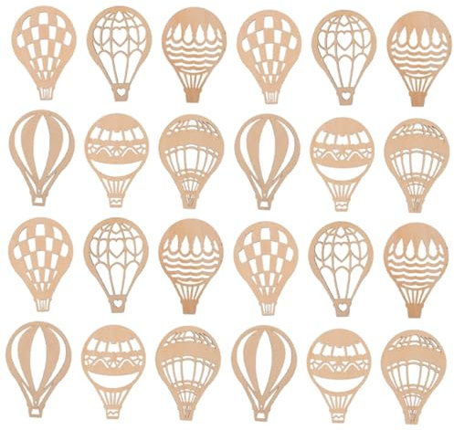 Uonlytech 24pezzi Ritagli Di Legno Forma Di Pallone Aerostatico Non Verniciati Fette Di Legno Per Progetti Fai Da Te Decorazioni Per Casa e Scuola