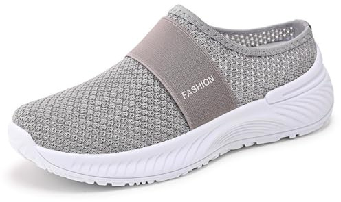 BeerMmay Chaussures orthopédiques pour femme - Coussin d'air - Chaussons arrière ergonomiques orthopédiques - Pour femme - Pour diabétiques ouverts - Chaussures de randonnée - Maille respirante, gris