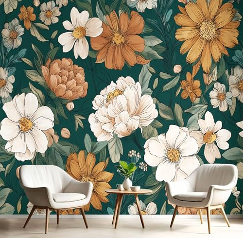 3D Papel Pintado Peonía Barroca Para Pared – Mural Decorativo Terracota Para Dormitorio Y Sala Jardín Vintage – Póster Fotográfico Papel Tapiz Fotomurales De Pared 150X105Cm