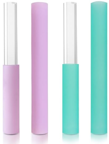 UPCEED 4 Pcs Singing Bowl Mallet Set Includes Solid and Hollow Acrylic Silicone Rubber Striker Mallet for Playing Quartz Crystal Singing Bowls with Bundle Pocket(PurpleGreen)