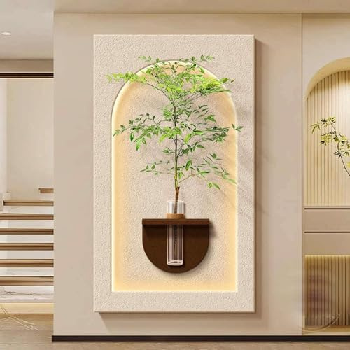 BEBANE Decoración de Pared 3D con Luces LED y jarrón con depósito de Agua, luz cálida Ajustable, Ideal para Entrada, Pasillo, Dormitorio, Hotel, con Enchufe(D,40 * 70cm/15.7 * 27.6in)