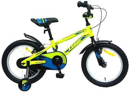 DEPORBIKES®️ Bicicleta de niño 12 y 14 Pulgadas | Bicicleta Infantil para niños 3-5 años + Frenos V-Break + Ruedas estabilizadoras | Bicicleta cómoda y Segura Ideal para niños (Amarillo, 14 Pulgadas)