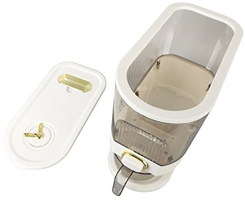 Aumotop Risdispenser, Vit L Storlek Klar Knapp Användning Torrmatförvaringsbehållare med Mätkopp Hushållsspannmålsdispenserhink för Bönor Mjölkorn (L storlek)