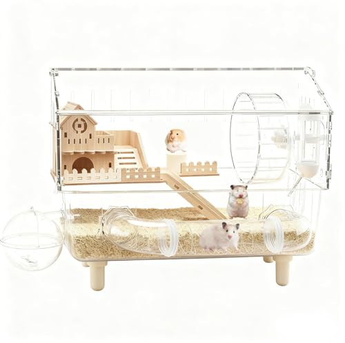 Jaula De Hámster Enano | Hábitat Para Chinchilla Con Dos Niveles Transparentes - Jaula Acrílica Para Animales Pequeños Con Dimensiones De 45x28x34 cm | Para Cría De Erizo Gerbo Chinchilla Y Mascotas P