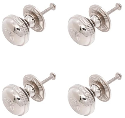 Infinity Decor Preston Lot de 4 boutons de placard traditionnels en laiton massif Finition nickel poli pour tiroirs, armoires et portes d'armoire 32 mm