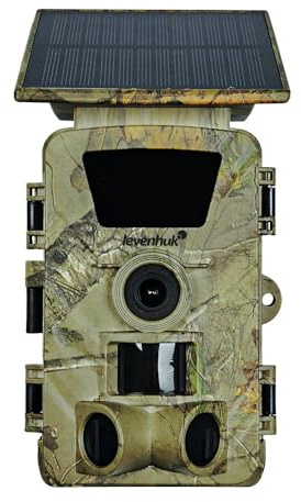 Levenhuk Trap WF30 Fototrappola Mimetica WiFi 60MP 5K Visione Notturna Infrarossi, Sensore Movimento PIR, App, Pannello Solare, Impermeabile IP66, Telecamera per Fauna Selvatica, Caccia, Giardino