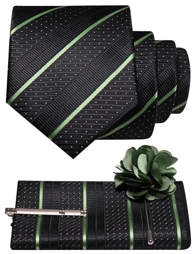 JEMYGINS Ensemble de cravates noires à rayures à pois pour homme en polyester élégant mouchoir de poche pince à cravate broche broche d'affaires mariage multicolore