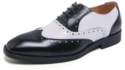 Zapatos Oxford Brogue Bicolores Hombre Wingtip Clásico Boda Negocios | Elegante diseño wingtip con detalles de brogue. Cierre de cordones para un ajuste seguro. Perfecto formales, oficina.