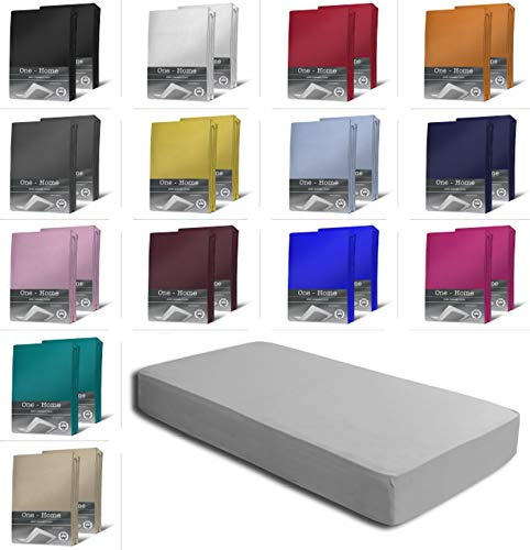 2er Set Jersey Spannbettlaken Spannbetttücher Bettlaken Spannbetttuch weiche Baumwolle mit Rundumgummizug, Farbe: Silber, Maße: 2er Pack 90-100 x 200 cm