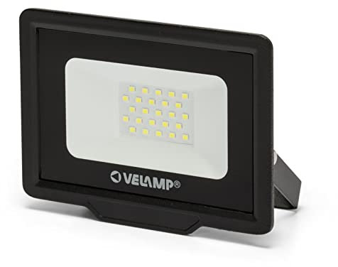 Velamp Proiettore LED SMD 20W - Impermeabile IP65 - Luce Bianco Naturale 4000K - Colore Nero - Ideale per Esterni