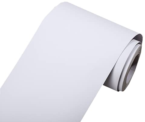 Self Adhesive Solid Color Frosted Wallpaper Border Stick Waterproof Wall Border Easy to Apply Kitchen Bathroom Tiles Sticker 4 x 196inch (White)