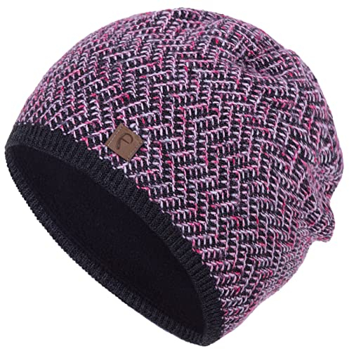 Faera Mütze Damen Wintermütze meliertes Strickmuster gefüttert Fleecefutter Beanie Mädchen Strickmütze 76, Farbe:Rosa