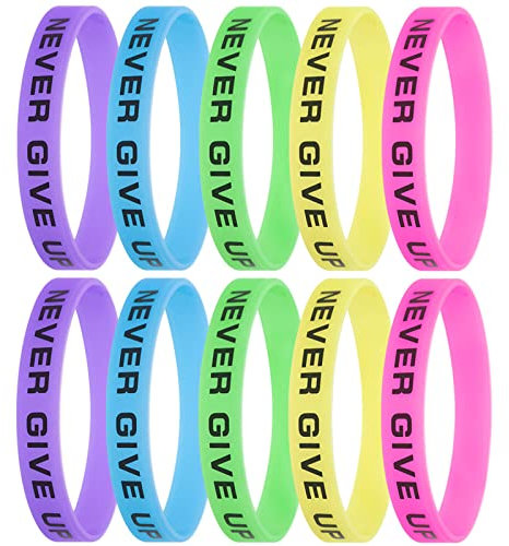Zhenp 10 Pezzi Set di Braccialetti in Silicone, Braccialetti Luminosi, 20,2cm/7,95 Pollici, Braccialetti di Ispirazione, Braccialetti Fluorescenti, a Prova di Sudore(5 Colori), Zhenp058