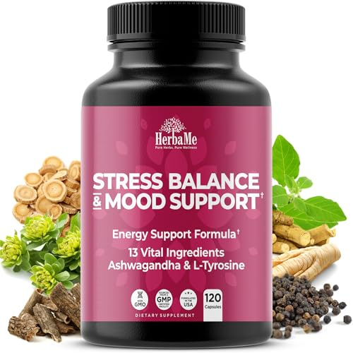 HerbaMe Stress & Mood Support Supplement with Ashwagandha & L-Tyrosine
