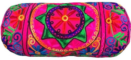 Original Kikan Funda de cojín de algodón bohemio de 46 x 18 cm, diseño de Takiya redondo para yoga, meditación, bordado, espalda y cuello, funda de almohada vegana (solo fundas)