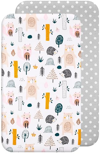 Lovely Hippo Sábanas 80 x 160 cm 100% Algodón - Sábanas Bajeras Compatible con Cama Cabaña Montessori (80 x 160 cm, Animales Bosques)