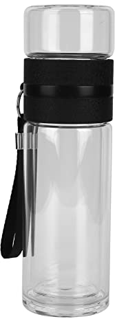 Natudeco Tea Infuser Water Bottle Double Walled Glass Tea Separation Bottle Portable Travel Water Flask Sports Leak Proof Fruit Infuser Mug for Home Office Outdoor