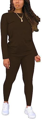 Nimsruc Two Piece Outfits For Women Casual Jogging Suit Sweatsuits Sets Matching Athletic Clothing Fashion Tracksuit Coffee Color XL