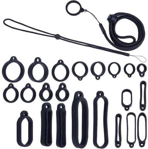 CRASPIRE 18Pcs 9 Style Anti-Lost Lanyard Set with Silicone Rubber Rings 1Pcs Lanyards Strap Pendant Necklace Adjustable Fixing Rings Pen Soft Protective Ring Replacement Case Multipurpose for Keychain