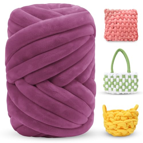 LEREATI Thick Chunky Yarn for Arm Knitting - Soft Velvet Jumbo Tube Yarn for Crocheting, Blankets, Handbags, Pet Beds, Rugs, Pillows and Crafts (500g, Dark Pink)