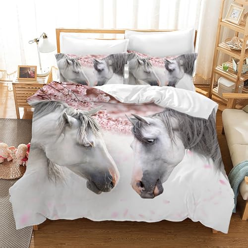 Leleyouzer Set di biancheria da letto con cavalli, Set di biancheria da letto per bambini, Copripiumino con motivo cavallo stampa 3D, Copripiumino in microfibra morbido e confortevole (M2, 220×240 cm)