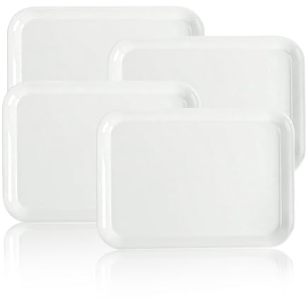 BAOWUABJ White Serving Platters, 25 * 18 * 1.5cm Size Serving Tray, 4 Pcs Reusable White Trays, Suitable for Serving Dishes, Displaying Pastries, Storing Small Parts, Children's Toys