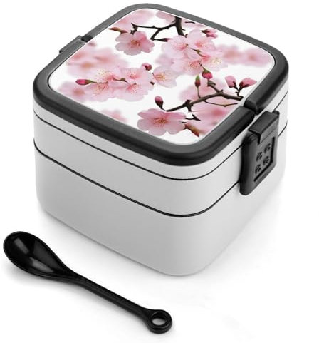 NONHAI Boîte à bento en fleur de cerisier japonais pour adulte - Double couche isotherme - Avec cuillère - Boîtes à déjeuner empilables - Polyvalentes et étanches - Pour adultes - 1 000 ml