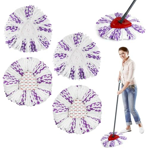 4 Stück für Vileda Turbo EasyWring&Clean Wischmopp Bodenwischer Set,3 in1 Mikrofaser für Vileda Turbo Wischmopp Mop Ersatz, Lila Weiß für Vileda Wischmopp Ersatzköpfe, für Empfindliche, Hartböden