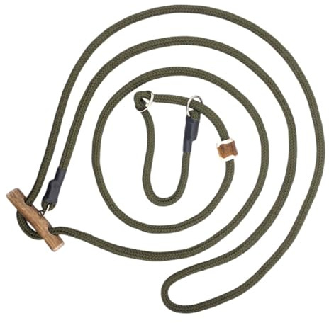 Umhängeleine Moxonleine Melrose– Robuste Retrieverleine mit Zugbegrenzung und Geweihstopper | Ideal für Hundesport, Jagen und Agility | Stufenlos verstellbar 280 cm x 8 mm (Oliv)