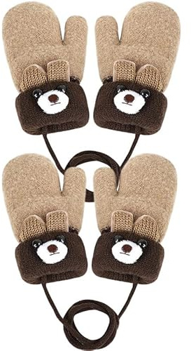 Yolhloy 2 Paires Moufles Enfant Thermique Gants Hiver Epais Mitaines Tricoté Chaud Douce Bébé Gants Plein-Doigts Polaire Cartoon Mignon Gloves Ski Snowboard pour Garçons Filles 1-4 Ans