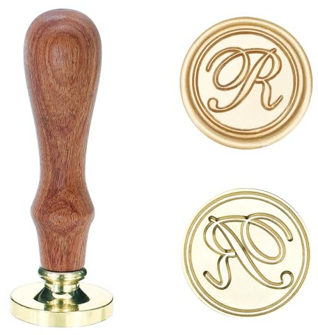 Poemluve Cachet de Cire Alphabet R 25mm Timbre de Sceau Initiales Vintage Tampon de Cire avec Poignée pour Décorez Enveloppes, Faire-part de Mariage/Naissance, Cartes de Voeux et Remerciement