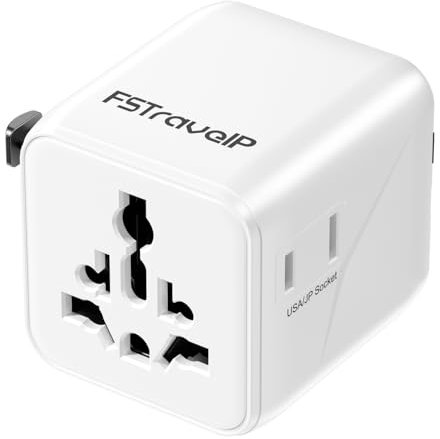 Universal Travel Adapter Plug, International All-in-One Travel Adaptor with 1 Universal AC Socket and 1 US Socket, Worldwide Travel Plug Adapter for UK EU US AUS Over 150 Countries