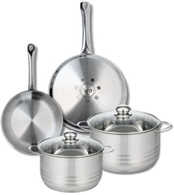 ELO 9876650 Batterie de cuisine 4 pièces, Ensemble de 2 Poêles de cuisson 24 et 28 cm et 2 faitouts 20 et 24 cm Elo Profi Brillant, inox, induction, Gris