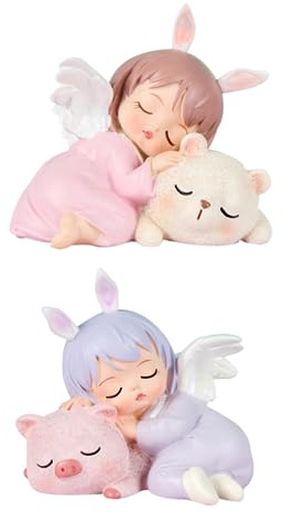 Zerodeko 2Pcs Angel Cake Topper Decorative Ornaments for Home and Party Cute Dessert Adornment for Figurines for Cakes and Indoor Decor