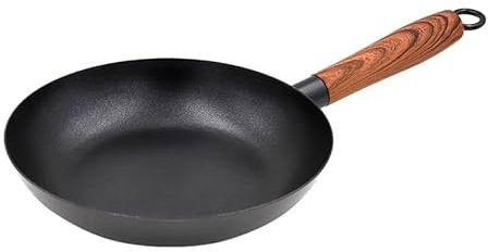 YIJIA Sartén Antiadherente de Acero al Carbono,Revestimiento Antiadherente,Libre de PFOA,Mango silicona Estilo Madera,Apta para Todo Tipo de cocinas,incluida inducción y Puede lavavajillas (Ø 24 cm)