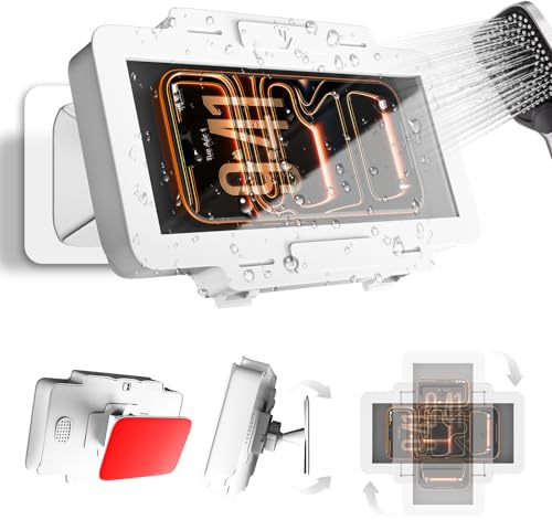 Waterproof Phone Holder for Shower, [Shower Phone Mount] with IPX6 Rating & Anti-Fog Screen, 360° Rotatable [Waterproof Shower Phone Holder] with Strong Suction for iPhone Android 4-7 Inch（White）