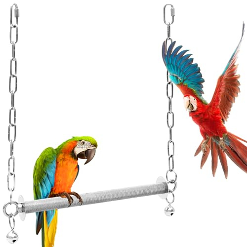 Stainless Steel Bird Swing Hanging Heavy Duty Parrot Swings Perches Stand Toys with Bell Birdcage Accessories for Cockatoo Parakeet Playing