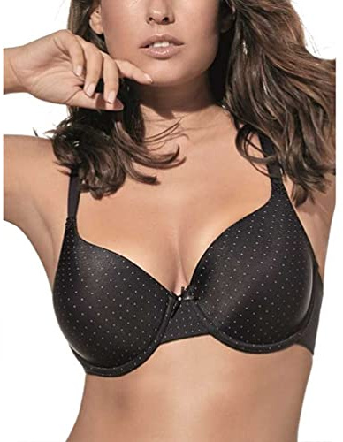 Selene, Sujetador para Mujer con Aros y Copas Acolchadas, en Tejido Suave, Estampado de Lunares, Colección Greta, Color Negro, Talla 100C