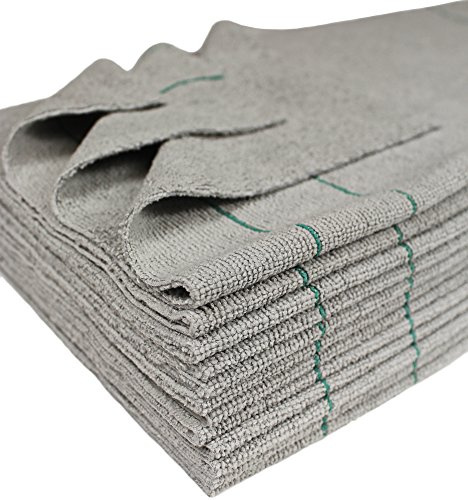 CleanAide Silver-Embedded Microfiber Towels, Edgeless, Lint-Free, Odor-Resistant, Ultra Absorbent, Streak-Free Cleaning for Auto, Home, Kitchen, Glass & Electronics, 16x16 in, 12-Pack, Green Stripes