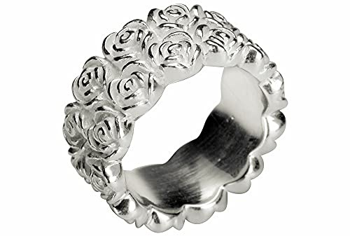 SILBERMOOS Damen Ring Rosenring doppelt Bandring Blume Blüte massiv 925 Sterling Silber, Größe:60