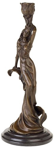 aubaho Statue de Bronze bougeoir Femme Sculpture Figurine Style Antique - 33cm (a)