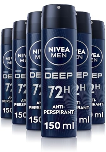 NIVEA MEN DEEP Black Carbon Anti-Perspirant Spray (150ml, Pack of 6), Men's Deodorant Spray with 72H of Protection Against Stains and Odours, Anti-Bacterial, Developed with MAXXTECH Formula