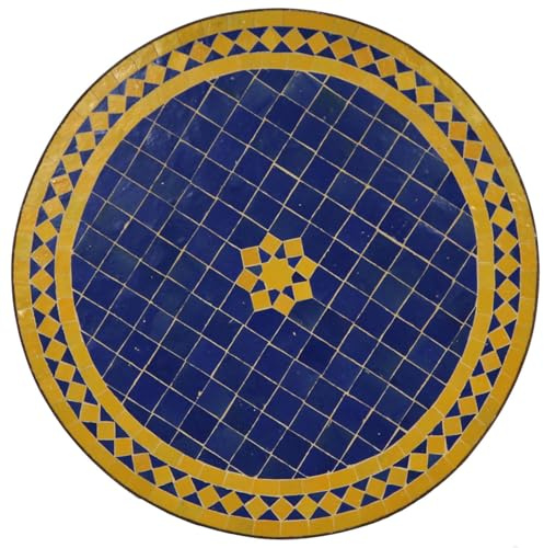 Casa Moro - Tavolo da giardino orientale a mosaico marocchino, Ø 60 cm, blu/gialloa forma di stella rotondo con telaio 73 cm realizzato a mano in Marrakech tavolino da bistrò, tavolino da balcone
