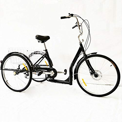 Dreirad für Erwachsene 26 6 Gang 3 Rad Senioren Erwachsenendreirad Fahrräder Damen Fahrrad Adult Tricycle mit Korb, Ausflug Sport Einkaufen Shopping (Schwarz)