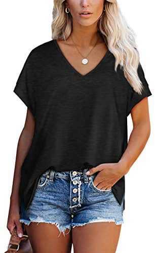 Aokosor T Shirts for Women V Neck Summer Tops Ladies Extended Shoulder Tshirt