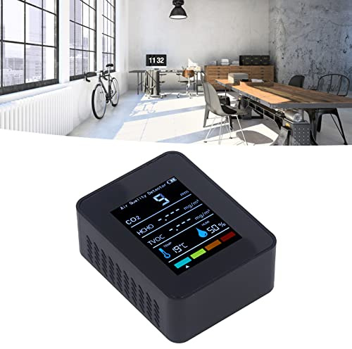 Moniteur de qualité de L'air, Détecteur de CO2 Noir CO2 Détecteur de Dioxyde de Carbone LCD TVOC HCHO Température humidité Moniteur de qualité de L'air Compteur CO2 Moniteur pour