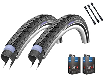 2er Set Schwalbe Reifen Marathon Plus 28 Zoll (47-622) Reflex auswählbar mit Schläuchen + 3 MSZweirad Metall Reifenheber E Bike (SV Schläuche, 28x1.50 (40-622))